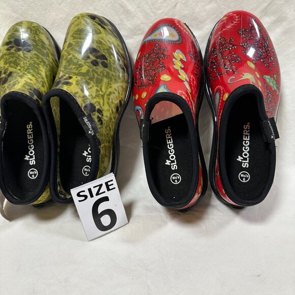 Two for One Price!!! Sloggers Waterproof Rain Shoes - Red Paisley & Paw Green - Picture 2 of 4